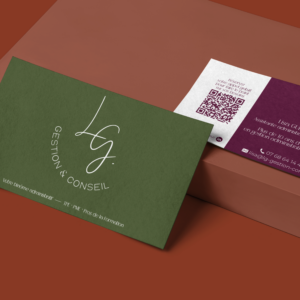Ce visuel présente la carte de visite de l'entreprise LG Gestion & Conseil. Cette carte de visite a été créée par Nuance communication dans le cadre d'une prestation à la carte.